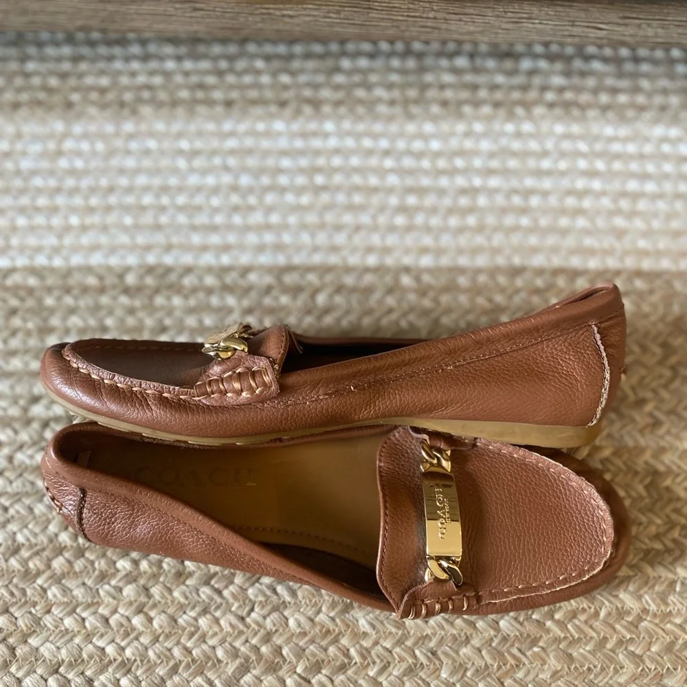 Coach Brown Leather Moccasin Loafers with Gold Tone Hardware